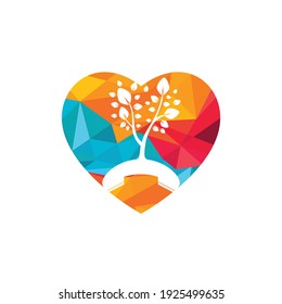 Nature call vector logo design. Handset tree with heart icon design template.