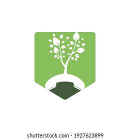 Nature call vector logo design. Handset tree icon design template.