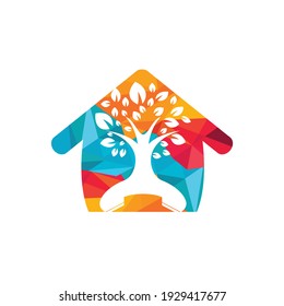 Nature call vector logo design. Handset tree with home icon design template.	