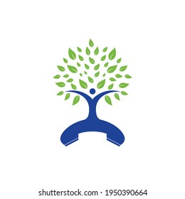 Nature call vector logo design. Handset and human tree icon design template.