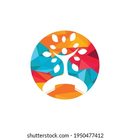 Nature call vector logo design. Handset and human tree icon design template.