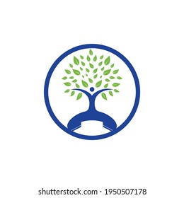 Nature call vector logo design. Handset and human tree icon design template.