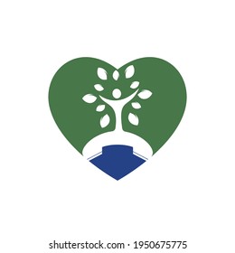 Nature call vector logo design. Handset and human tree with heart shape icon design template.