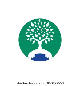 Nature call vector logo design. Handset and human tree icon design template.