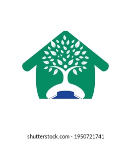 Diseño del logotipo vectorial de la llamada natural. Conjunto de teléfonos y árbol humano con plantilla de diseño de iconos de forma doméstica.