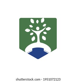 Diseño del logotipo vectorial de la llamada natural. Plantilla de diseño de iconos de árbol humano y auricular.