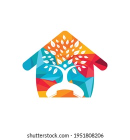 Nature call vector logo design. Handset and human tree with home shape icon design template.