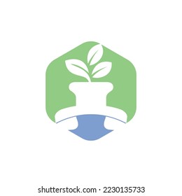 Nature call vector logo design. Handset with flower pot icon design template.	