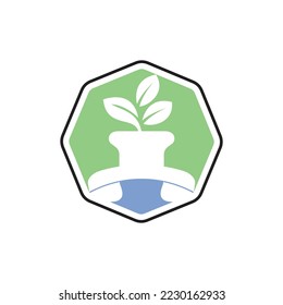 Nature call vector logo design. Handset with flower pot icon design template.	