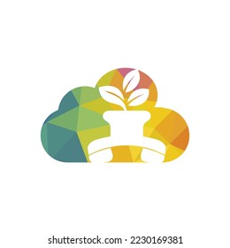 Diseño del logotipo vectorial de la llamada natural. Juego de manos con la plantilla de diseño de iconos de maceta de flores.	