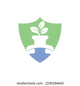 Diseño del logotipo vectorial de la llamada natural. Juego de manos con la plantilla de diseño de iconos de maceta de flores.	