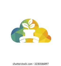 Nature call vector logo design. Handset with flower pot icon design template.	