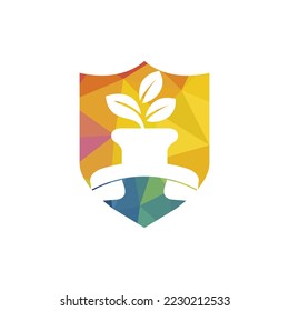 Nature call vector logo design. Handset with flower pot icon design template.	