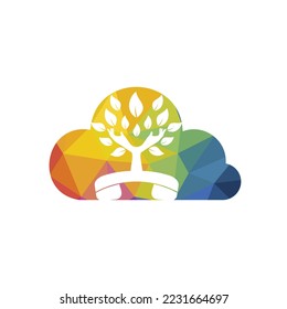 Diseño del logotipo vectorial de la llamada natural. Plantilla de diseño de iconos de auriculares y árboles de mano.