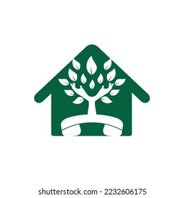 Nature call vector logo design. Handset and hand tree icon design template.