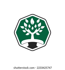 Nature call vector logo design. Handset and hand tree icon design template.