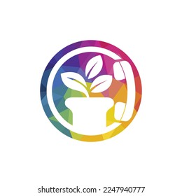 Nature call vector logo design. Handset with flower pot icon design template.	