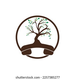 Nature call vector logo design. Handset tree icon design template.