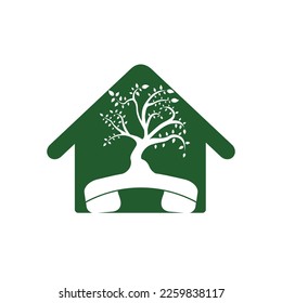 Nature call vector logo design. Handset tree with home icon design template.	
