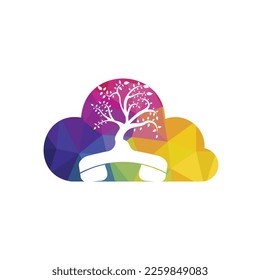 Nature call vector logo design. Handset tree with cloud icon design template.	