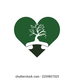 Nature call vector logo design. Handset tree with heart icon design template.