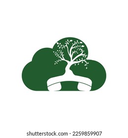 Diseño del logotipo vectorial de la llamada natural. Árbol de auriculares con plantilla de diseño de iconos en la nube.	