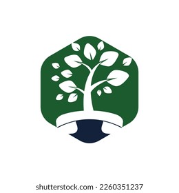 Nature call vector logo design. Handset tree icon design template.