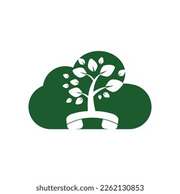 Nature call vector logo design. Handset tree icon design template.