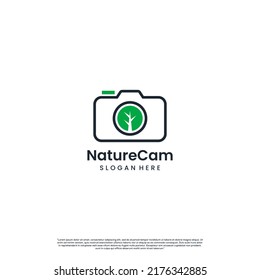 nature camera logo elegant design, camera with tree logo design line concept