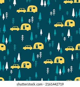 Nature Campers in the Green Vector Graphic Seamless Pattern can be use for background and apparel design
