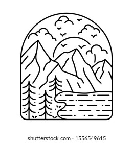 Nature Camping Hiking Adventure Line Graphic Illustration Vector Art T-shirt Design