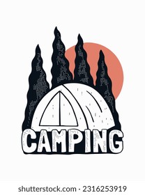 Nature camping vintage vector illustration for badge, sticker, patch, t shirt design, etc