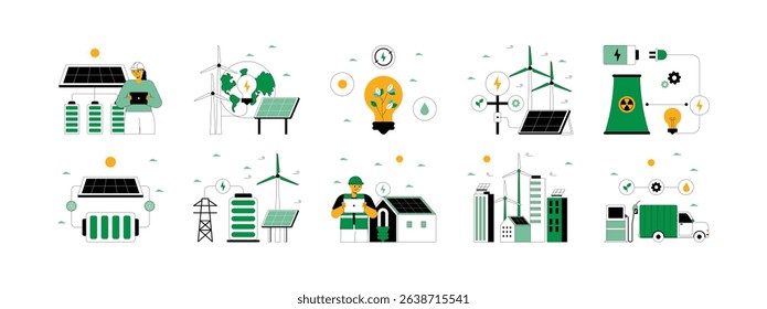 Nature can produce various types of resources, green energy vector illustration