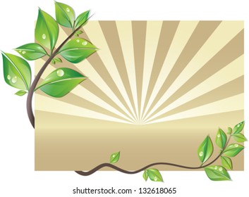 Nature card decorated with fresh green leaves. Vector illustration