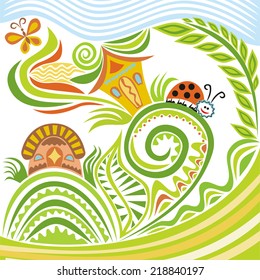 Nature card ladybug and butterfly houses vector illustration