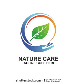 Nature Care With Hand and Leaf Logo Design