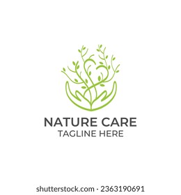 Logo für Naturpflege mit Concept-Hand, die eine liebenswerte Pflanze hält