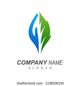 nature care logo, leaf hand logo