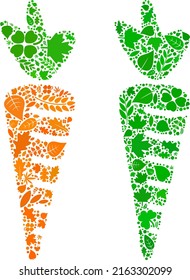 Nature carrot icon mosaic of floral leaves in green and natural color variations. Ecological environment vector template for carrot icon. Carrot vector image is formed of green floral elements.