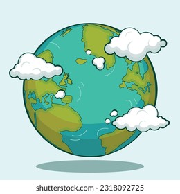 Caricatura de la naturaleza Tierra con nubes 