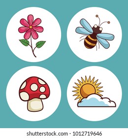 Nature cartoon round icons