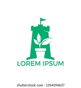 Nature Castle logo design. Vector castle and health icon logo design concept. Unique fortress and organic logotype design template.