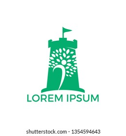 Nature Castle logo design. Vector castle and health icon logo design concept. Unique fortress and organic logotype design template.