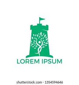 Nature Castle logo design. Vector castle and health icon logo design concept. Unique fortress and organic logotype design template.