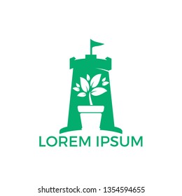 Nature Castle logo design. Vector castle and health icon logo design concept. Unique fortress and organic logotype design template.