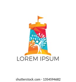 Nature Castle logo design. Vector castle and health icon logo design concept. Unique fortress and organic logotype design template.