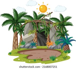 Nature cave in forest isolated illustration