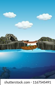 Nature cave and underwater river illustration