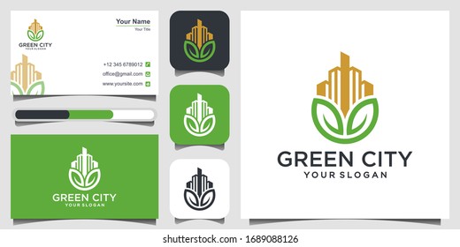 nature city logo design. Green city Logo Concepts. logo design, 3 favicons and business card Premium Vector.