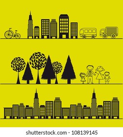 nature and city over green background. vector illustration